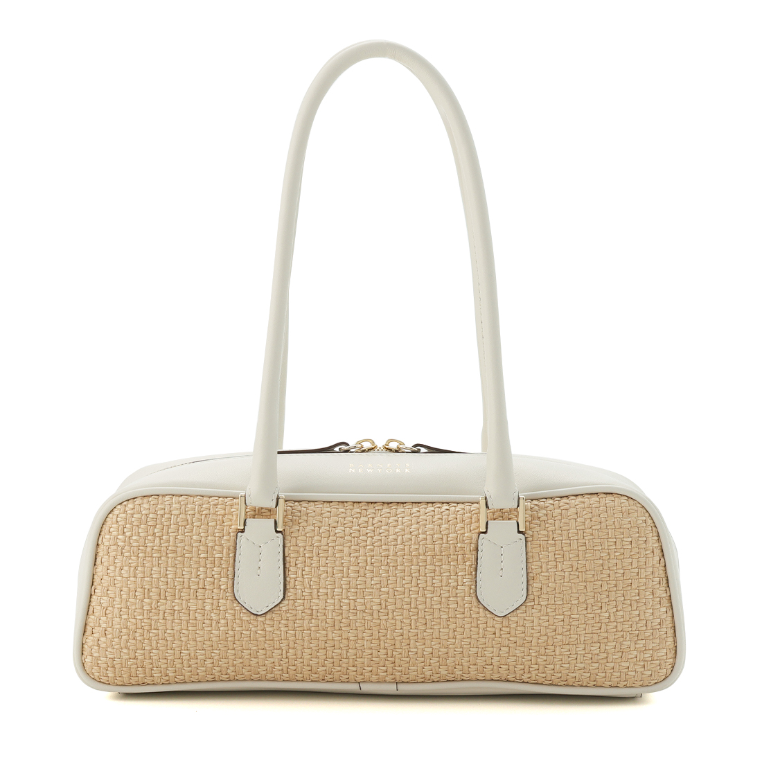 ラフィア×レザー コンビネーション ロングハンドルバッグ