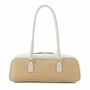 ラフィア×レザー コンビネーション ロングハンドルバッグ