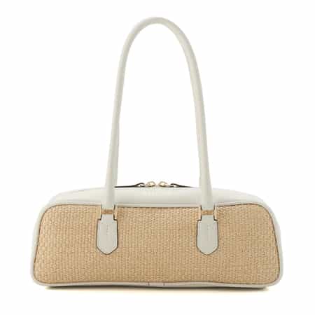 ラフィア×レザー コンビネーション ロングハンドルバッグ