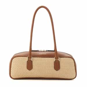 ラフィア×レザー コンビネーション ロングハンドルバッグ