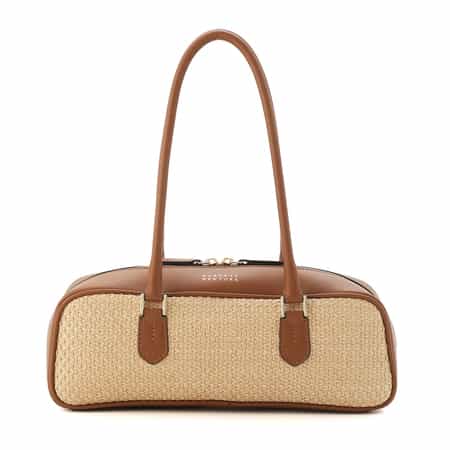 ラフィア×レザー コンビネーション ロングハンドルバッグ