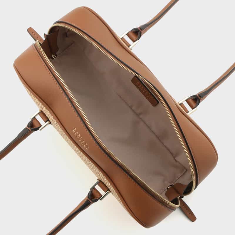 BARNEYS NEW YORK ラフィア×レザー コンビネーション ロングハンドルバッグ BROWN