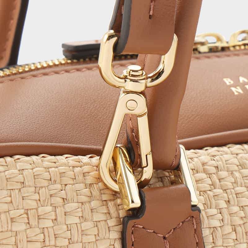 BARNEYS NEW YORK ラフィア×レザー コンビネーション ロングハンドルバッグ BROWN