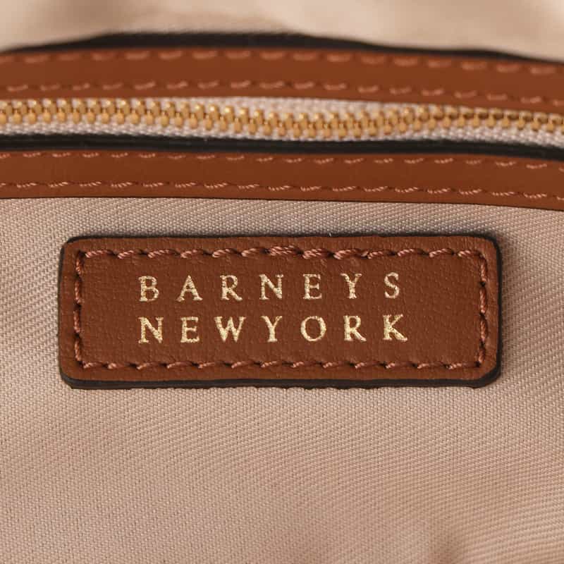 BARNEYS NEW YORK ラフィア×レザー コンビネーション ロングハンドルバッグ BROWN