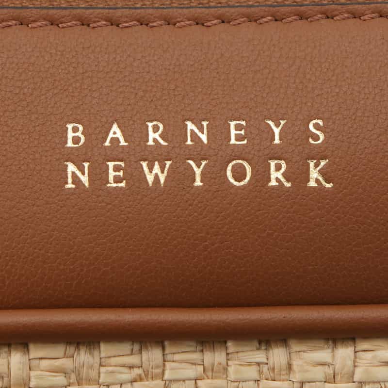 BARNEYS NEW YORK ラフィア×レザー コンビネーション ロングハンドルバッグ BROWN