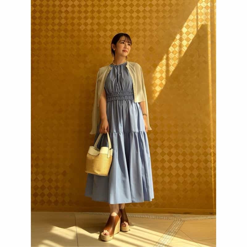 BARNEYS NEW YORK ラフィア×レザー コンビネーション バケットバッグ IVORY