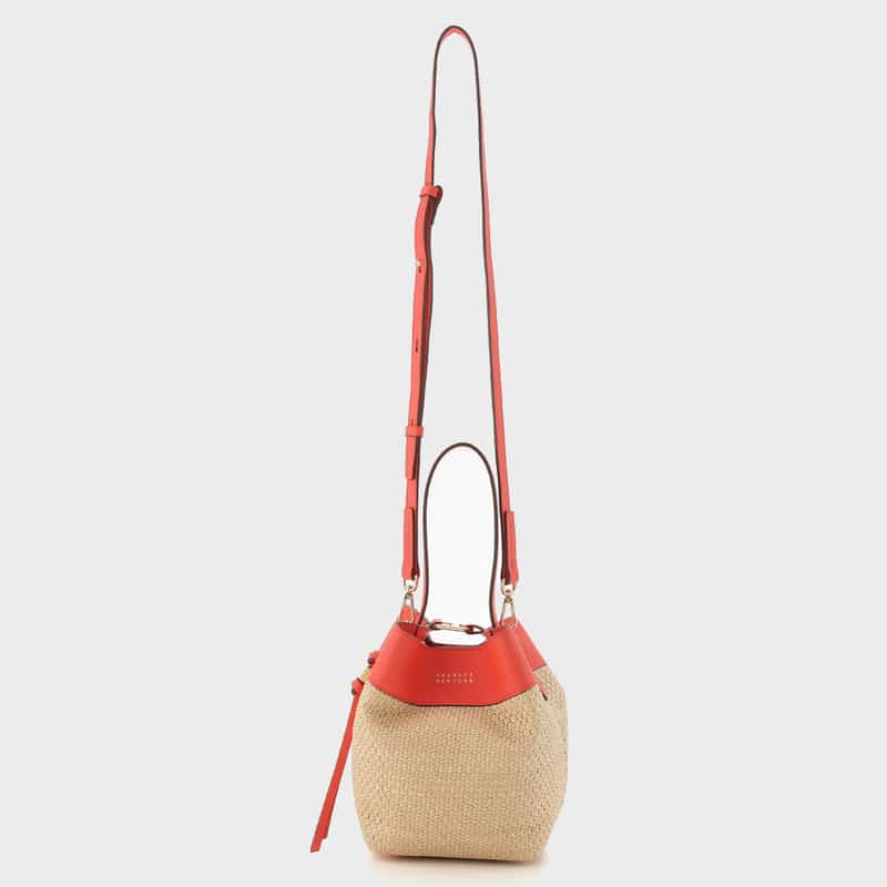 BARNEYS NEW YORK ラフィア×レザー コンビネーション バケットバッグ ORANGE