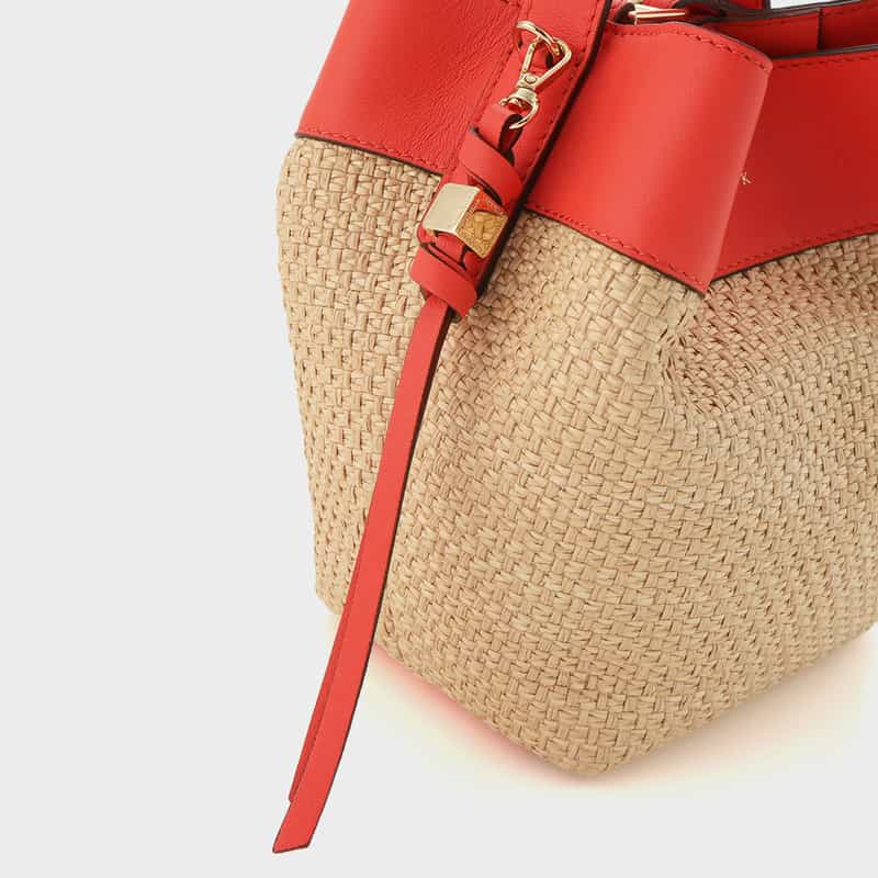 BARNEYS NEW YORK ラフィア×レザー コンビネーション バケットバッグ ORANGE