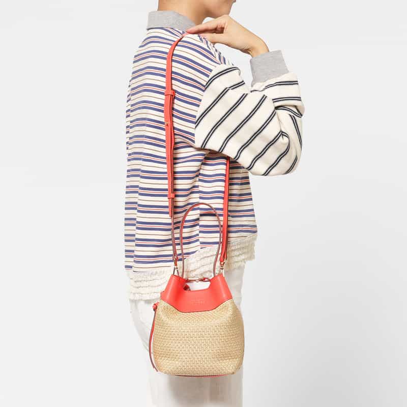 BARNEYS NEW YORK ラフィア×レザー コンビネーション バケットバッグ ORANGE