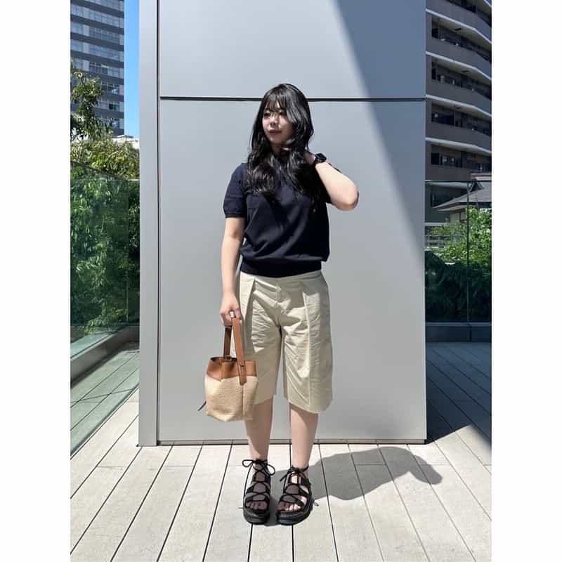BARNEYS NEW YORK ラフィア×レザー コンビネーション バケットバッグ BROWN