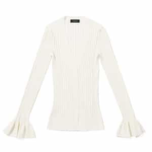 ウォッシャブル シルクコットン素材フレアスリーブ リブニットカーディガン