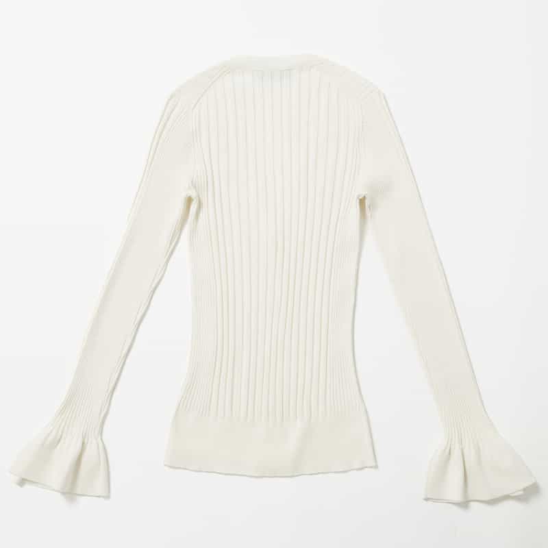 BARNEYS NEW YORK ウォッシャブル シルクコットン素材フレアスリーブ リブニットカーディガン WHITE