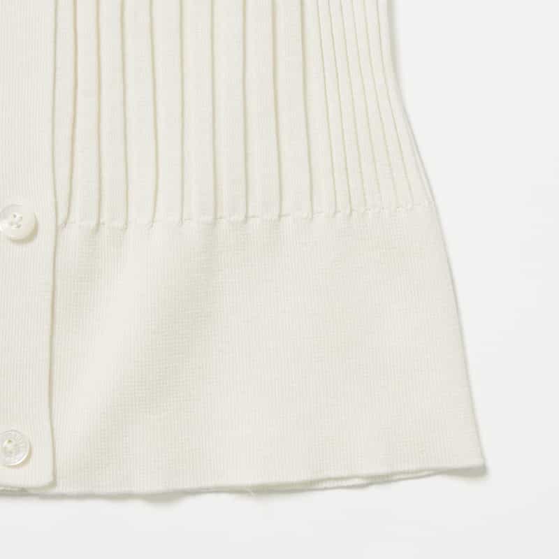 BARNEYS NEW YORK ウォッシャブル シルクコットン素材フレアスリーブ リブニットカーディガン WHITE