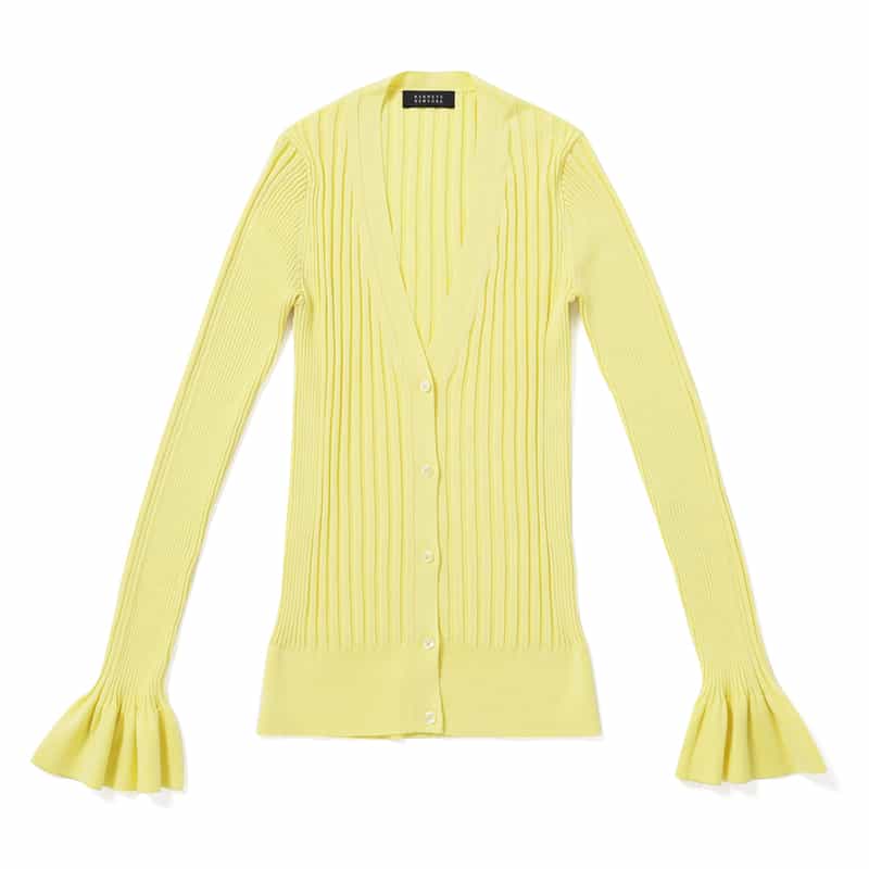 ウォッシャブル シルクコットン素材フレアスリーブ リブニットカーディガン