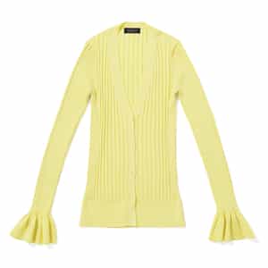 ウォッシャブル シルクコットン素材フレアスリーブ リブニットカーディガン