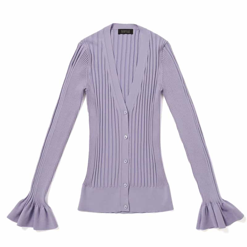 ウォッシャブル シルクコットン素材フレアスリーブ リブニットカーディガン