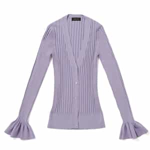 ウォッシャブル シルクコットン素材フレアスリーブ リブニットカーディガン