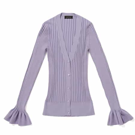 ウォッシャブル シルクコットン素材フレアスリーブ リブニットカーディガン