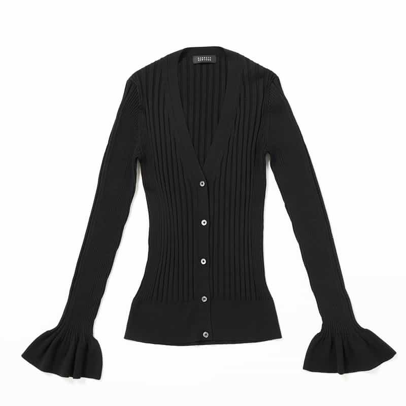 ウォッシャブル シルクコットン素材フレアスリーブ リブニットカーディガン