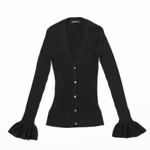 ウォッシャブル シルクコットン素材フレアスリーブ リブニットカーディガン