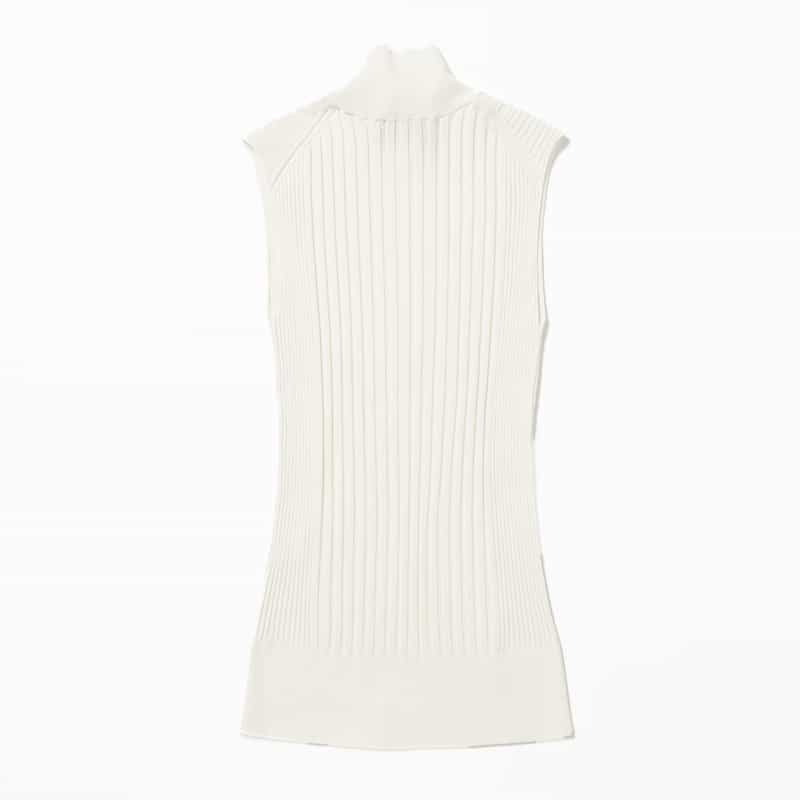 BARNEYS NEW YORK ウォッシャブル シルクコットン素材ハイネック リブニットプルオーバー WHITE