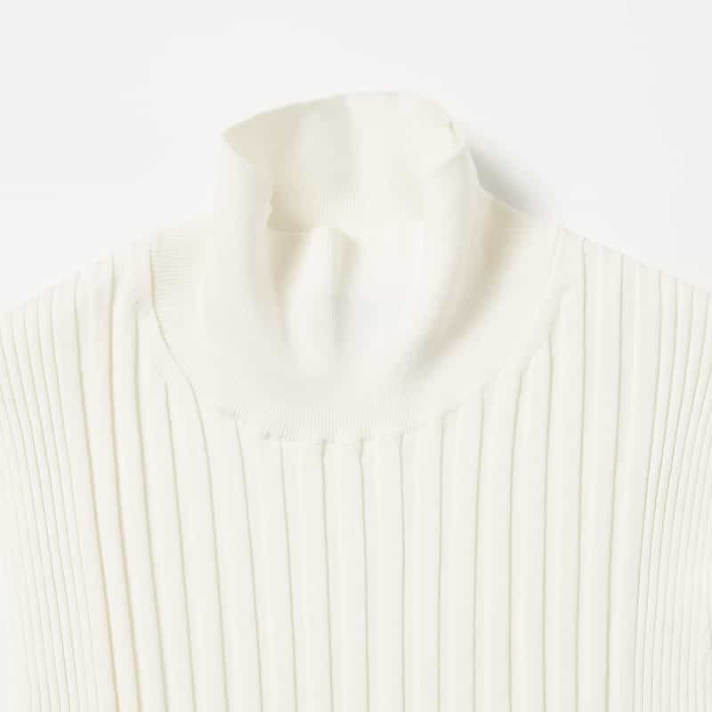 BARNEYS NEW YORK ウォッシャブル シルクコットン素材ハイネック リブニットプルオーバー WHITE