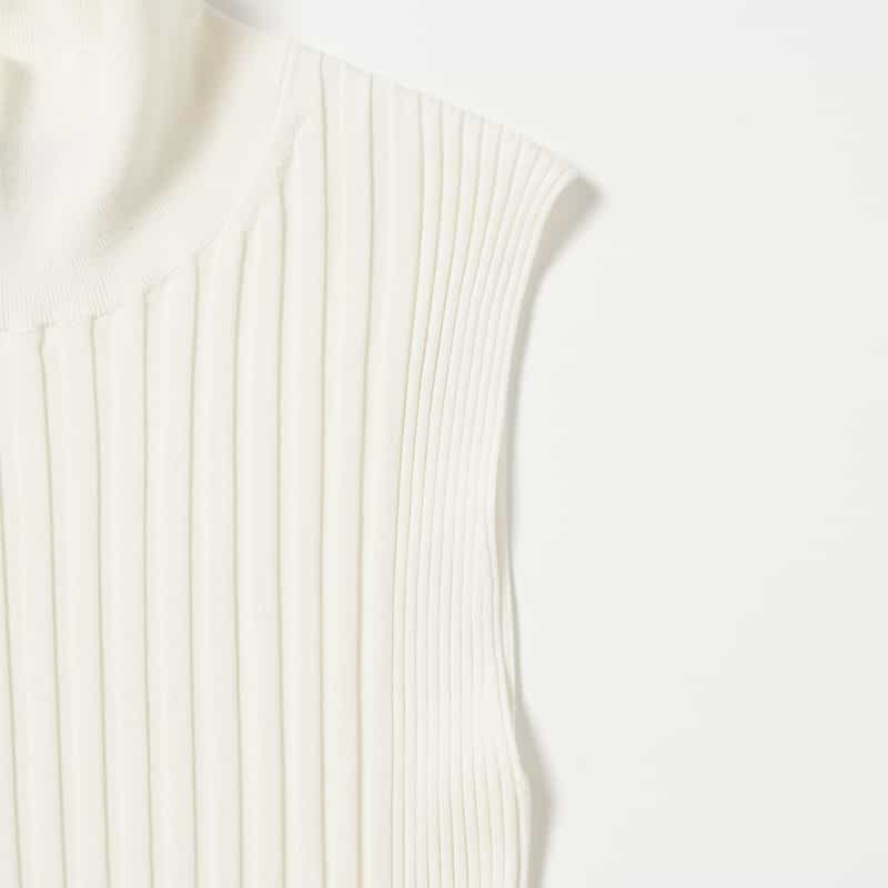 BARNEYS NEW YORK ウォッシャブル シルクコットン素材ハイネック リブニットプルオーバー WHITE