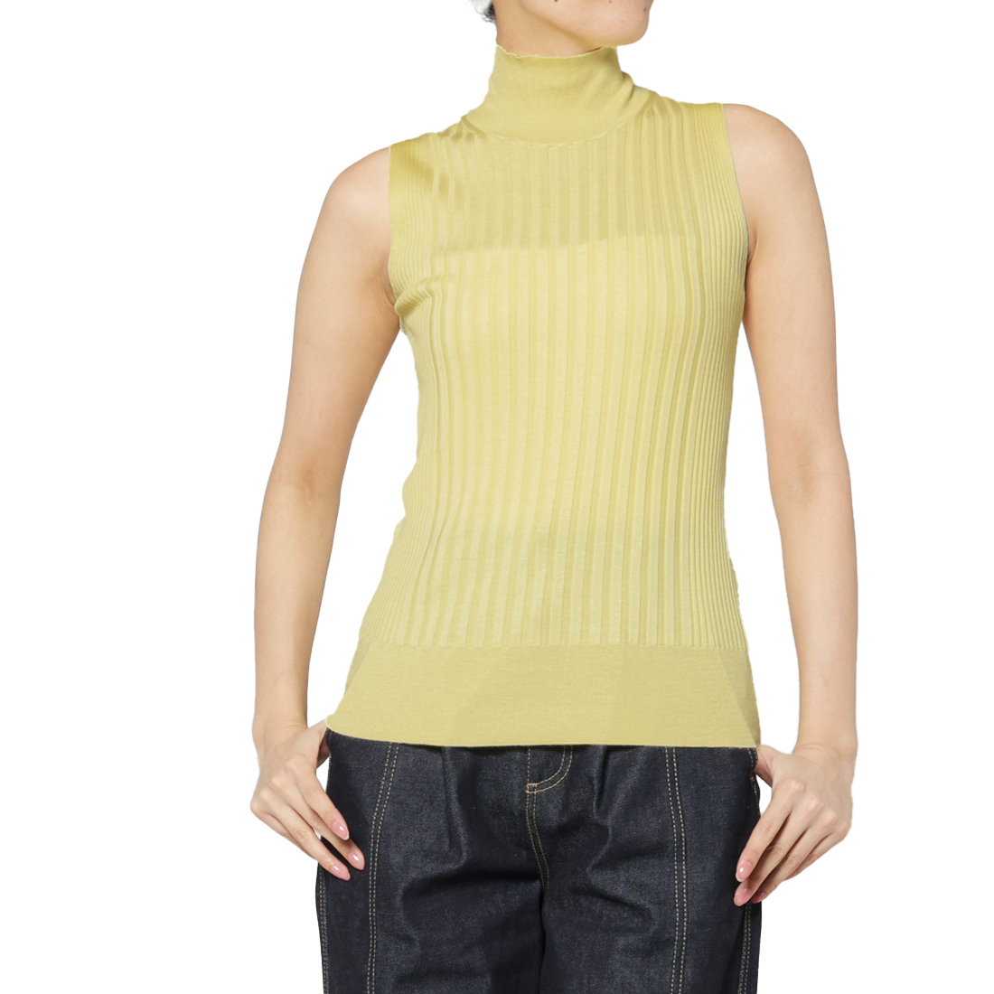 ウォッシャブル シルクコットン素材ハイネック リブニットプルオーバー