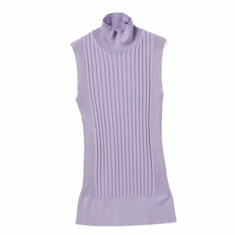 ウォッシャブル シルクコットン素材ハイネック リブニットプルオーバー