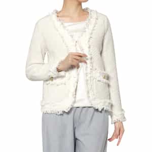 ツイード ノーカラーニットジャケット