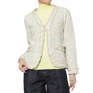 ツイード ノーカラーニットジャケット