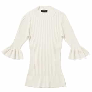 ウォッシャブル シルクコットン素材 フレアスリーブ リブニットプルオーバー