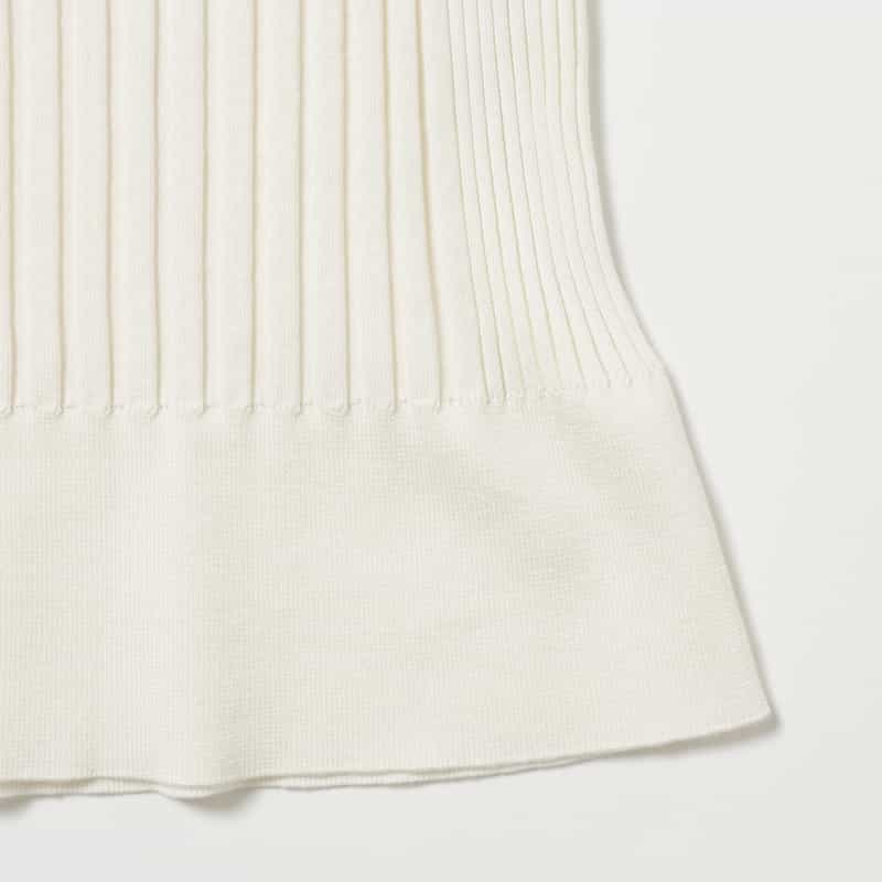 BARNEYS NEW YORK ウォッシャブル シルクコットン素材 フレアスリーブ リブニットプルオーバー WHITE