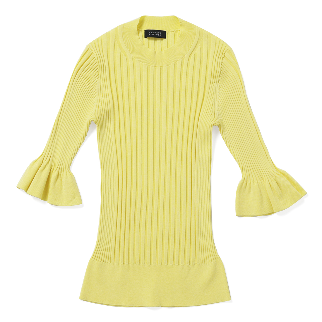 ウォッシャブル シルクコットン素材 フレアスリーブ リブニットプルオーバー