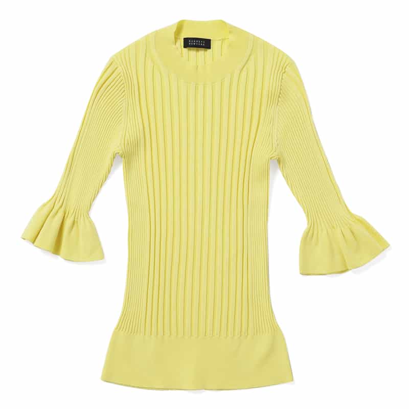 BARNEYS NEW YORK ウォッシャブル シルクコットン素材 フレアスリーブ リブニットプルオーバー YELLOW