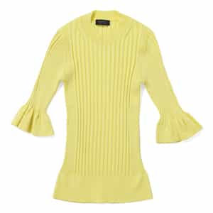 ウォッシャブル シルクコットン素材 フレアスリーブ リブニットプルオーバー