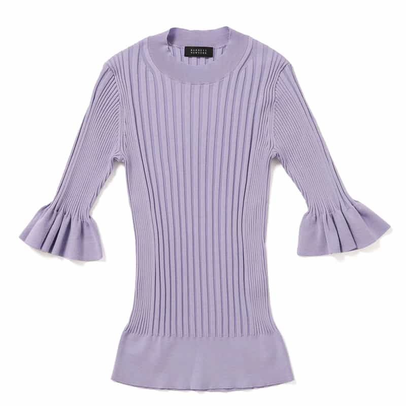 BARNEYS NEW YORK ウォッシャブル シルクコットン素材 フレアスリーブ リブニットプルオーバー LIGHT PURPLE