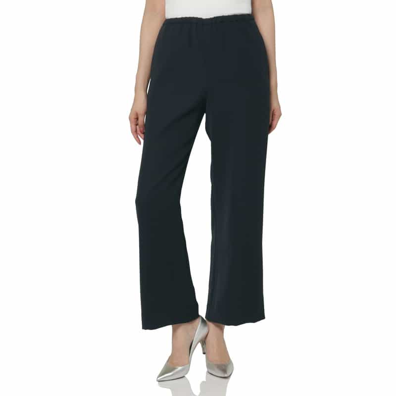 BARNEYS NEW YORK ウォッシャブル ドローリングサテンワイドパンツ NAVY