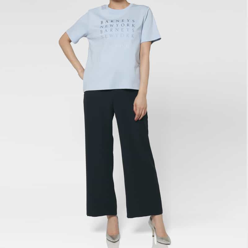 BARNEYS NEW YORK ウォッシャブル ドローリングサテンワイドパンツ NAVY