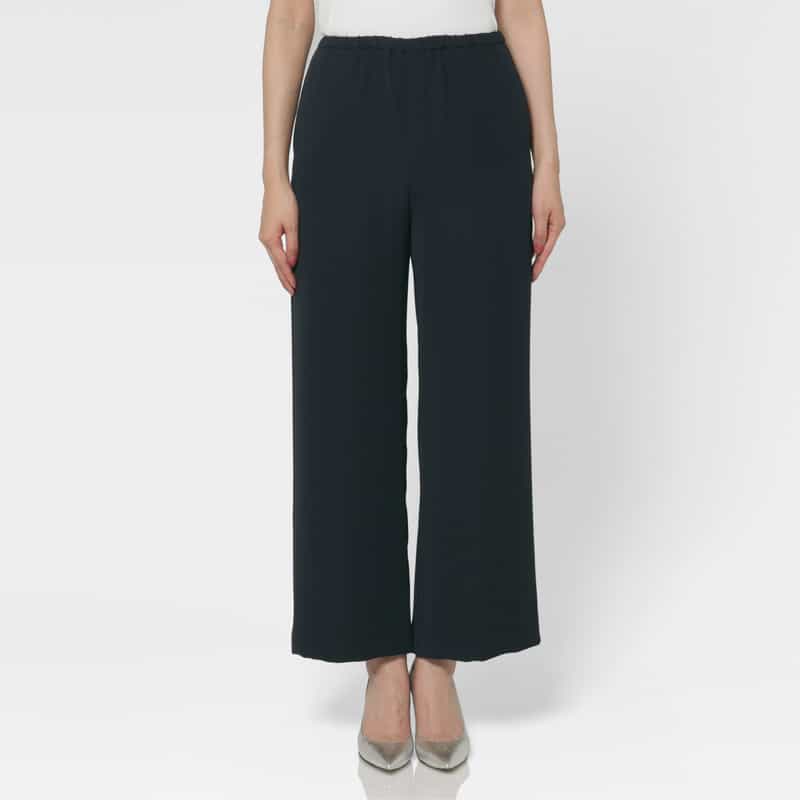 BARNEYS NEW YORK ウォッシャブル ドローリングサテンワイドパンツ NAVY