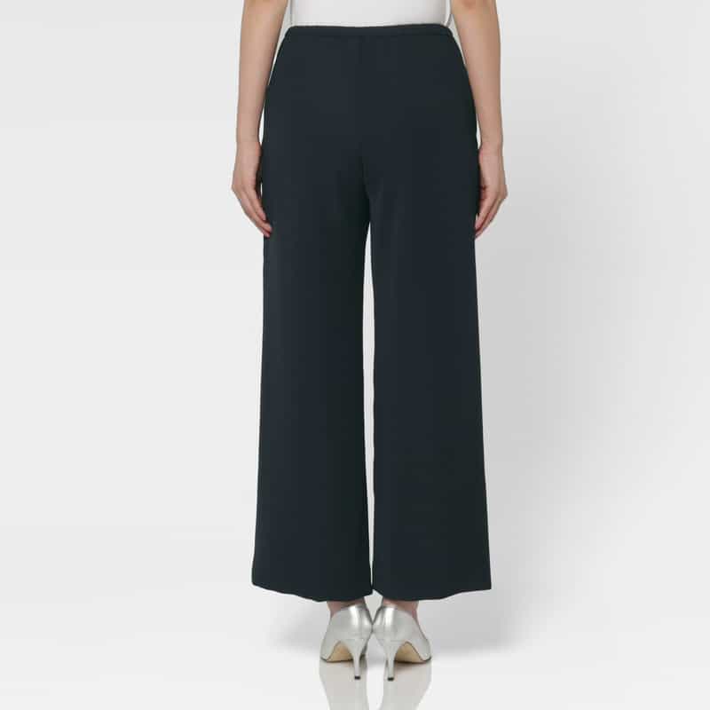 BARNEYS NEW YORK ウォッシャブル ドローリングサテンワイドパンツ NAVY