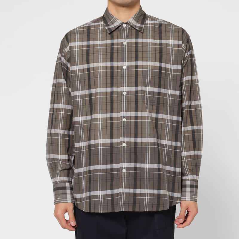 BARNEYS NEW YORK シアー素材チェックシャツ GRAY