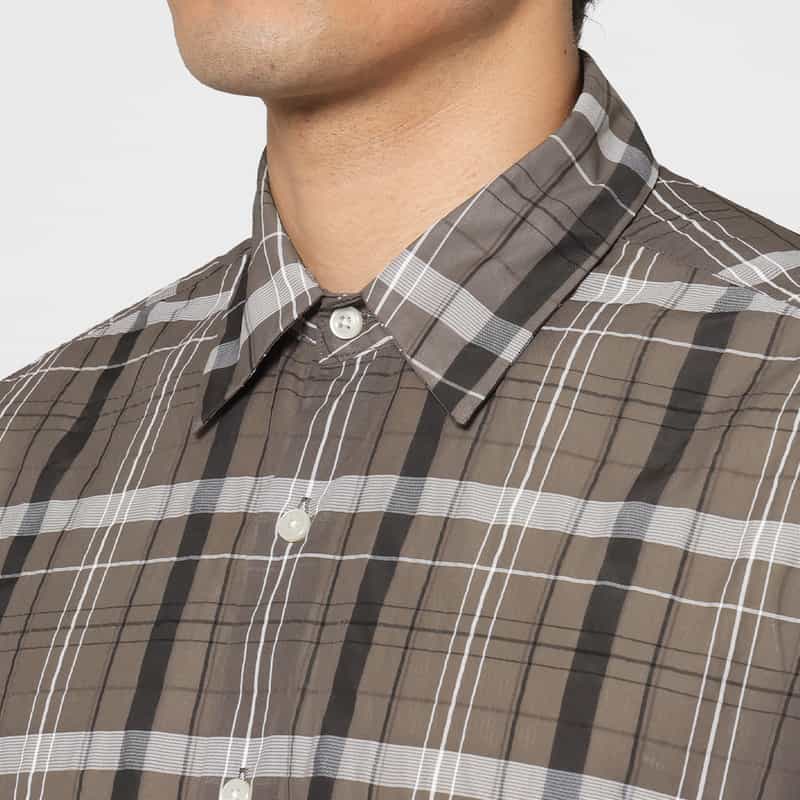 BARNEYS NEW YORK シアー素材チェックシャツ GRAY
