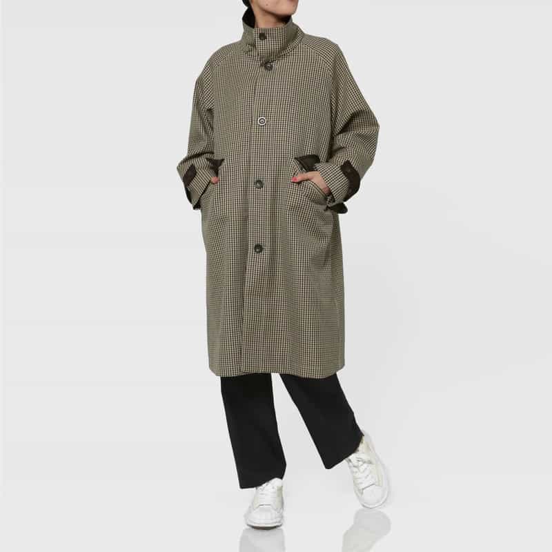 BARNEYS NEW YORK ウール素材ガンクラブチェック柄スタンドカラーコート BROWN