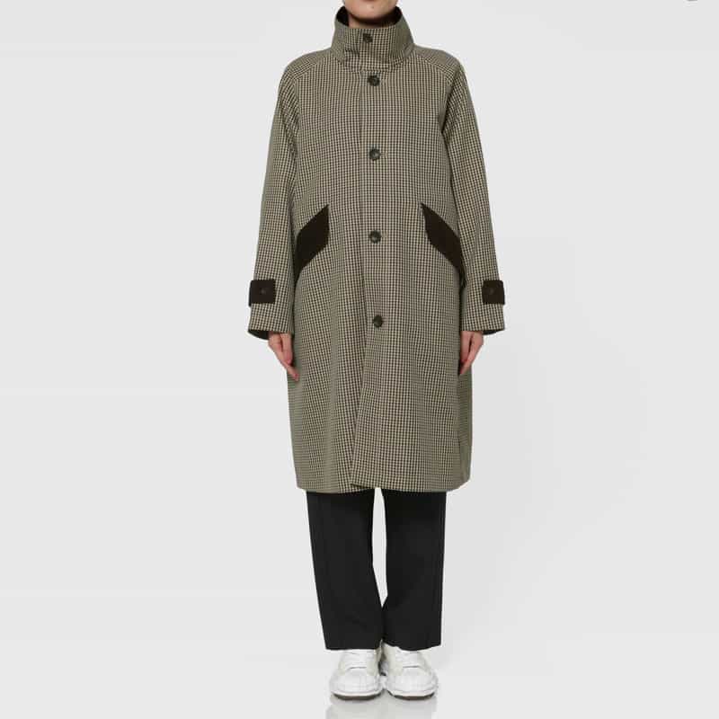 BARNEYS NEW YORK ウール素材ガンクラブチェック柄スタンドカラーコート BROWN
