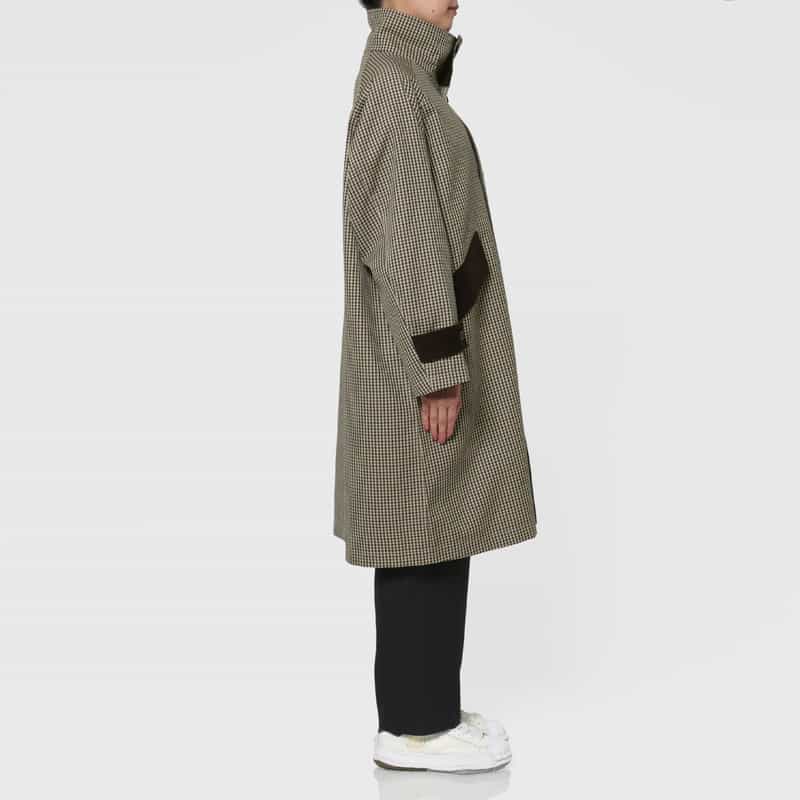 BARNEYS NEW YORK ウール素材ガンクラブチェック柄スタンドカラーコート BROWN
