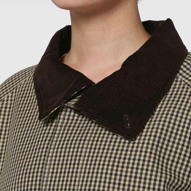 BARNEYS NEW YORK ウール素材ガンクラブチェック柄スタンドカラーコート BROWN