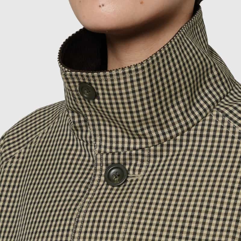 BARNEYS NEW YORK ウール素材ガンクラブチェック柄スタンドカラーコート BROWN