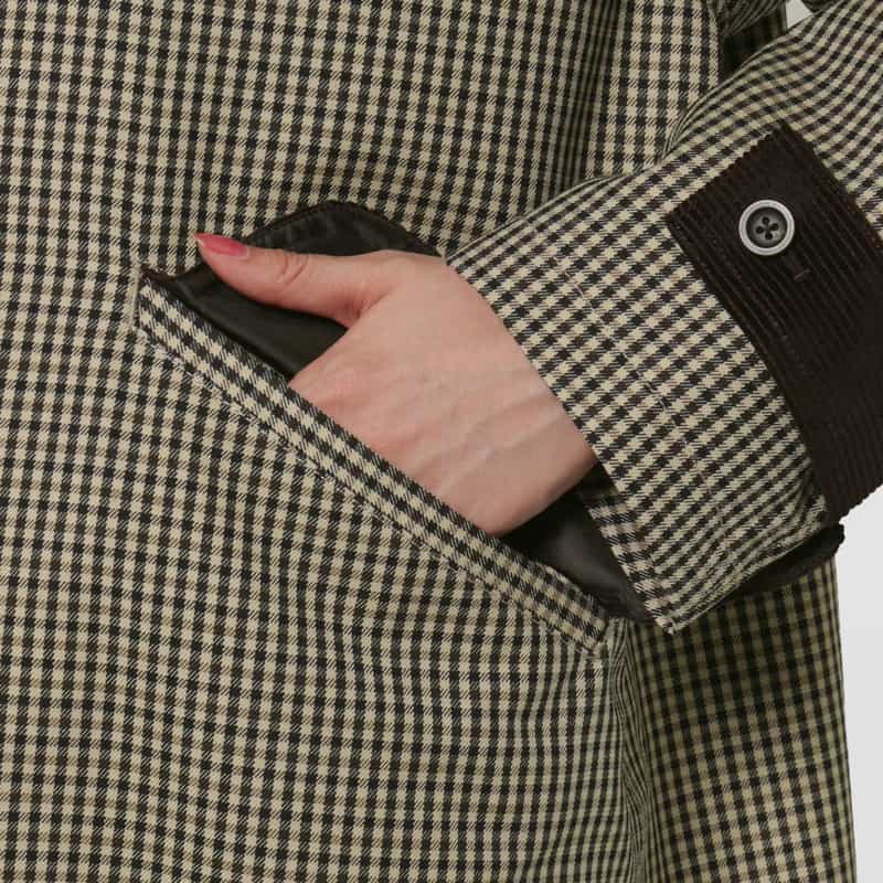 BARNEYS NEW YORK ウール素材ガンクラブチェック柄スタンドカラーコート BROWN