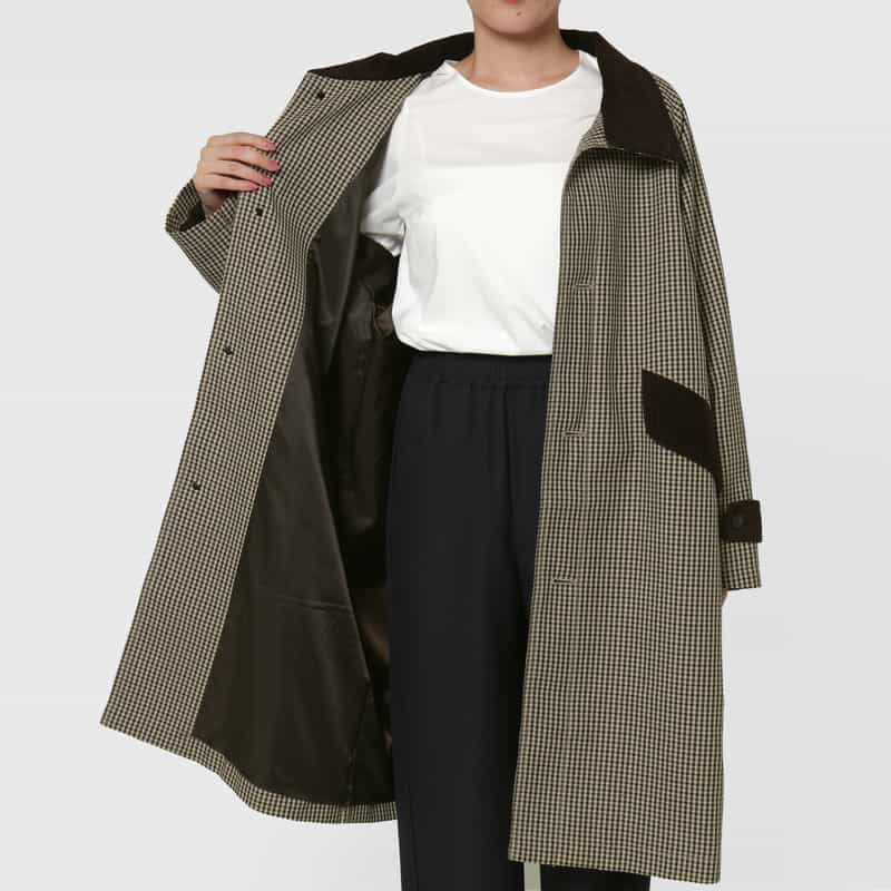 BARNEYS NEW YORK ウール素材ガンクラブチェック柄スタンドカラーコート BROWN